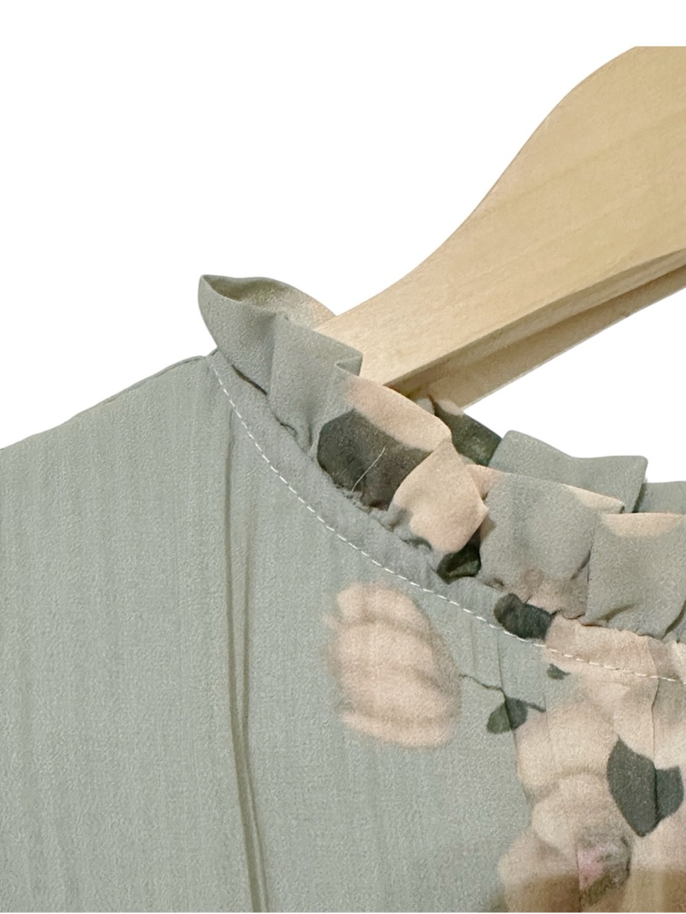 Anrabess Sage Green Floral Pleated Dress Ruffle Mock Neck Long Sleeve - Medium - Picture 3 of 7
